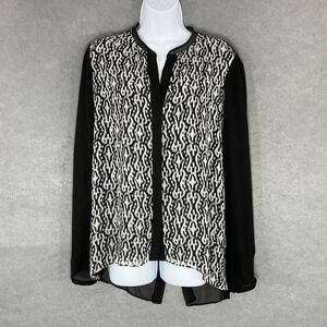 Tahari Top Black White‎ Print Long Sleeve Blouse Womens Size 6 Career Evening